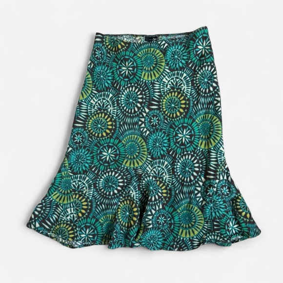 Green patterned linen midi skirt with ruffle - Picture 5 of 8